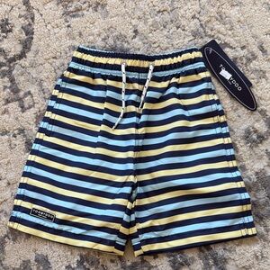 Toobydoo Boys Striped Swim Trunks in Navy, Light Blue & Yellow